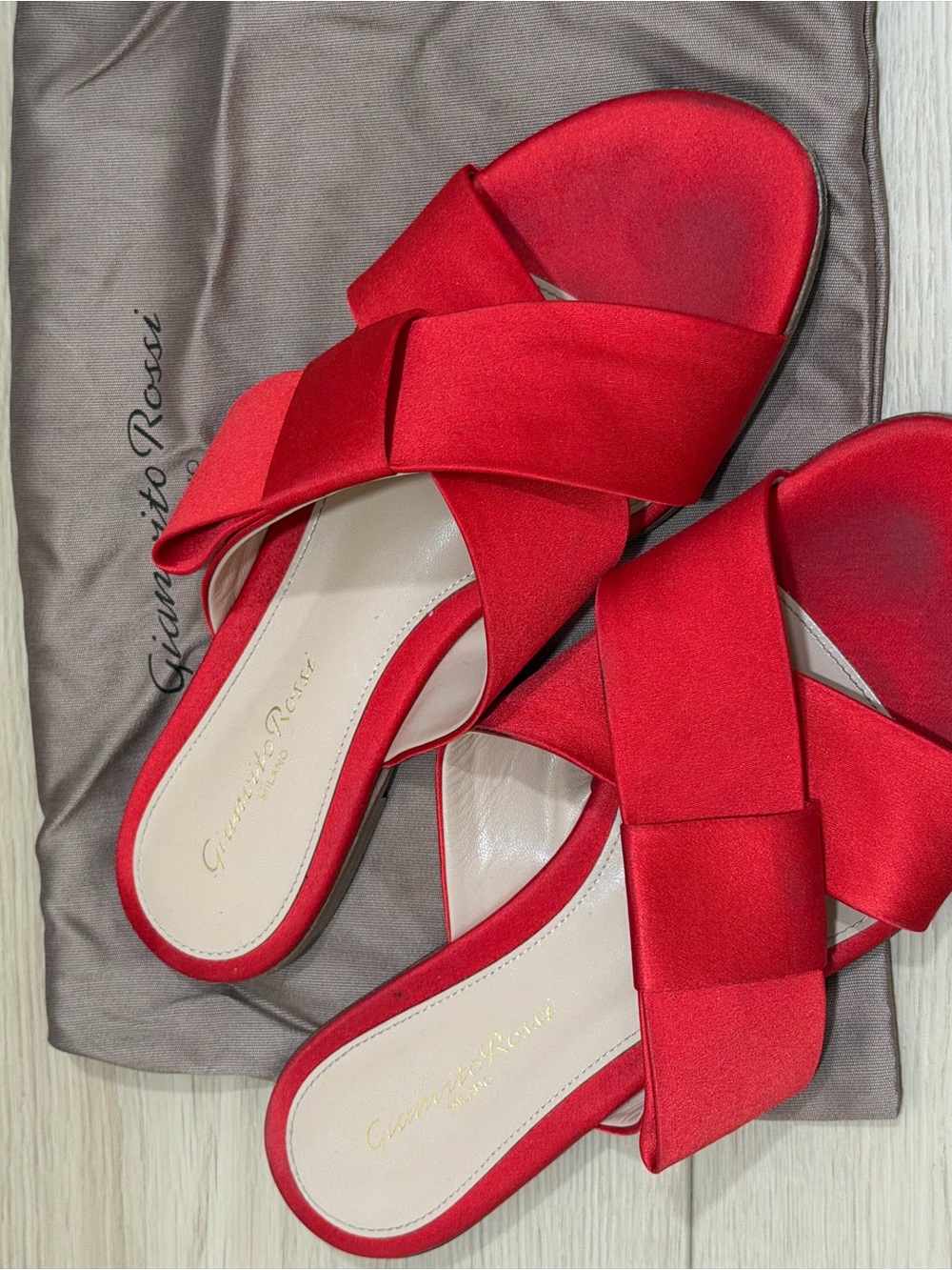 Gianvito Rossi Red Satin Crisscross Slide Mules